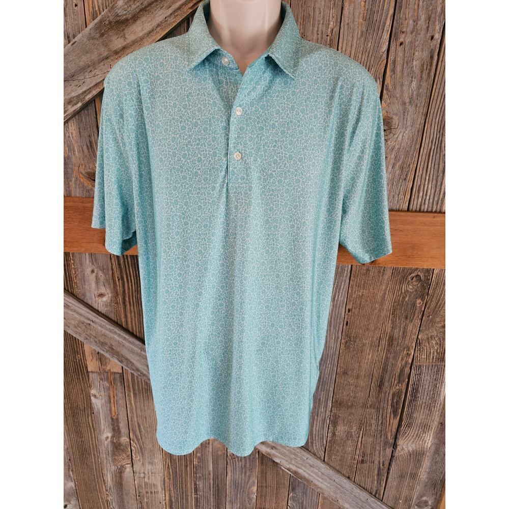 Hickey Freeman size L floral blue golf polo performance quick dry EUC preppy